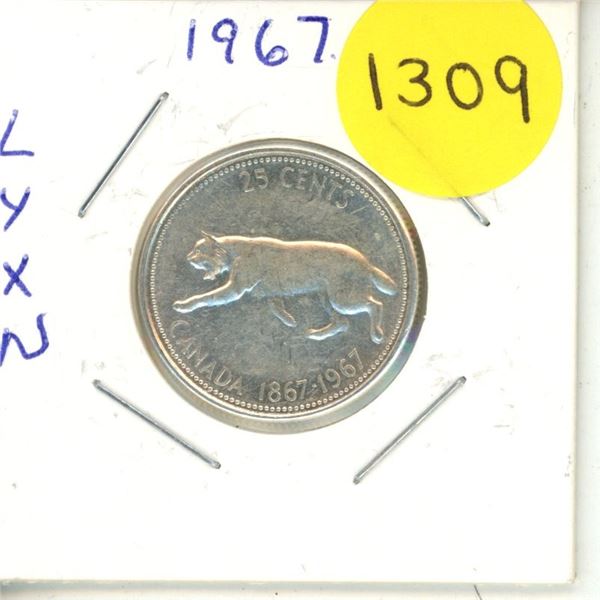1967 Canadian 25 Cents Coin.