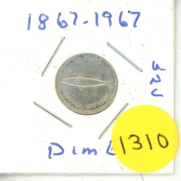 1967 Canadian 10 Cents Coin.