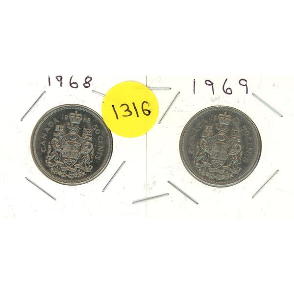 1968, 1969 Canadian 50 Cents.