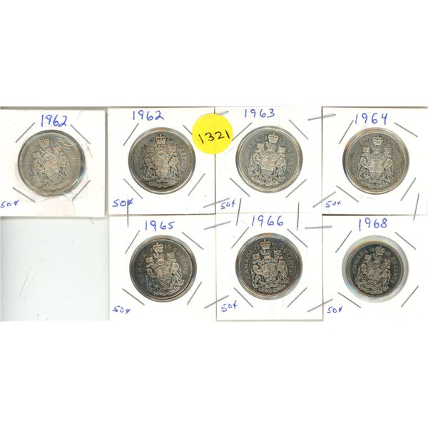 1962, 1962-1966, 1968 Canadian 50 Cents.