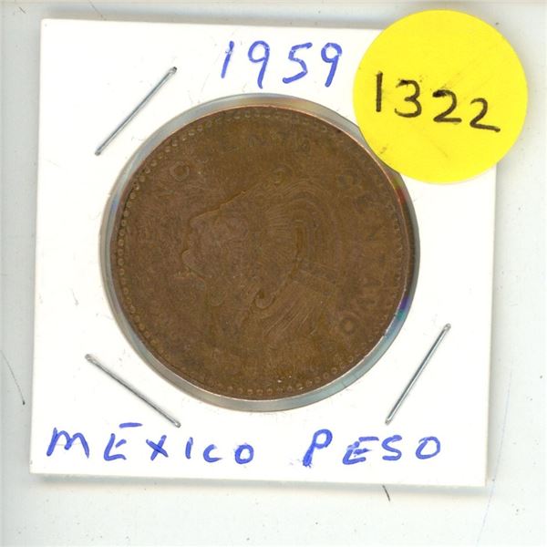 1959 Mexican Peso Coin.