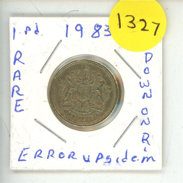 1983 British 1 Pound, Error Upside Down Lettering On Rim, Rare.