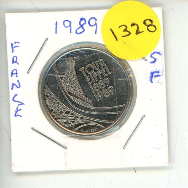 1989 France Tour Eiffel, 5F Coin.