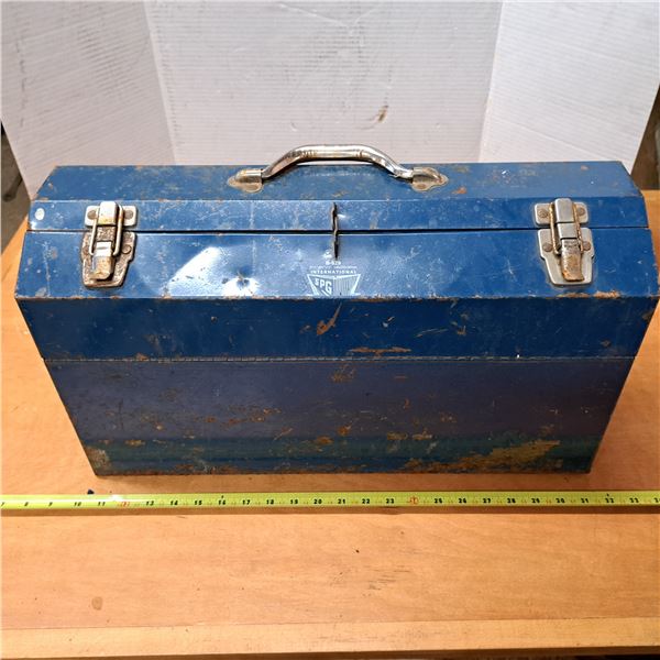 Blue tool box with misc parts inside