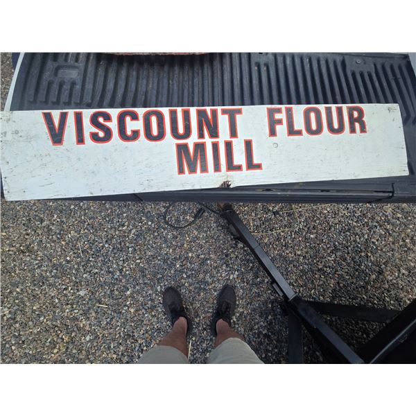 Small vintage hand made wooden sign 45 inches x 9 inches viscount flour mil