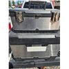 Image 1 : 2 piece stacking tool box w/handle + wheels. no issues with either box both have a tray