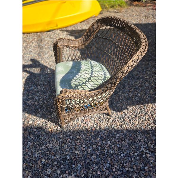 Wicker arm chair/desk chair. Newly covered seat cushion - wicker is excellent