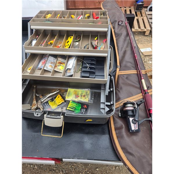 Plano tackle box with rod and reel