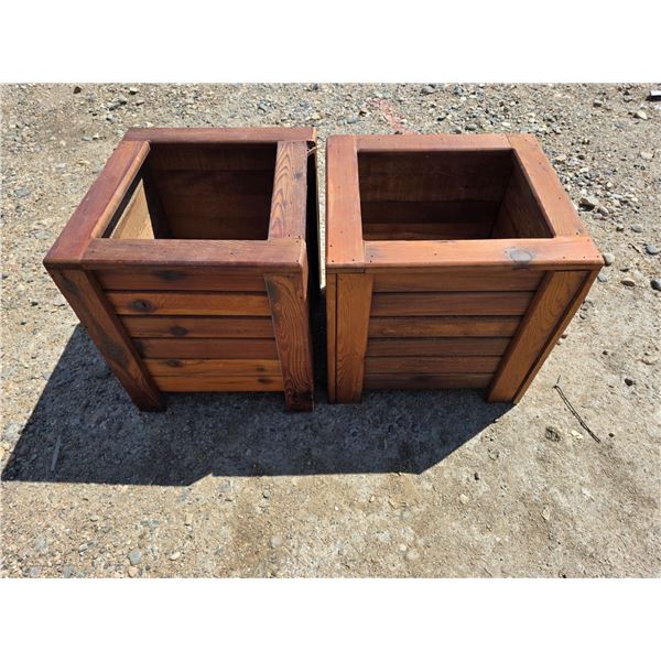 2 homemade wood flower bins- 18" by 18" by 18"H