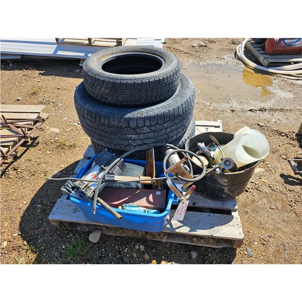 Tires/Vintage Tins/Pot/Auto Parts/Tools