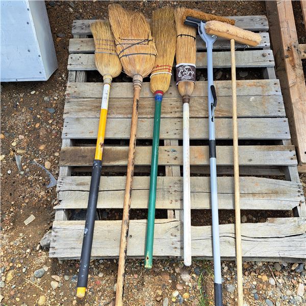 4 brooms and 2 squeegees