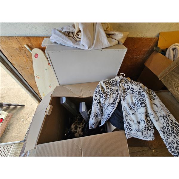 Big Box of Clothing/Decorations/Tower Speakers