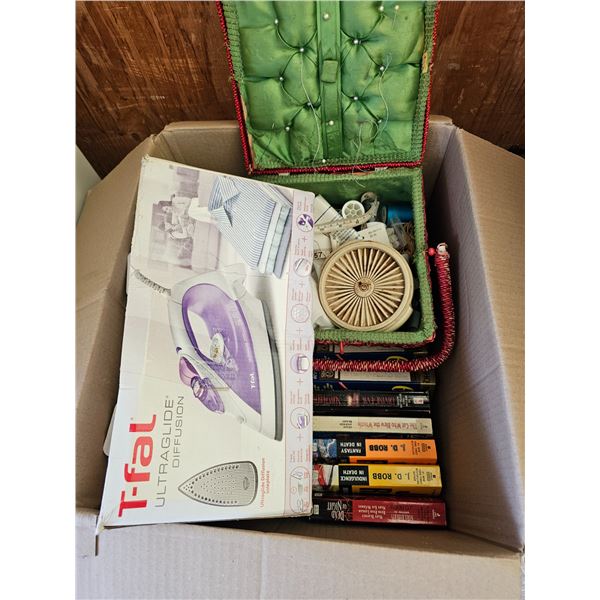 Box of Misc Sewing kit/Catnip/Electric Iron - Untested