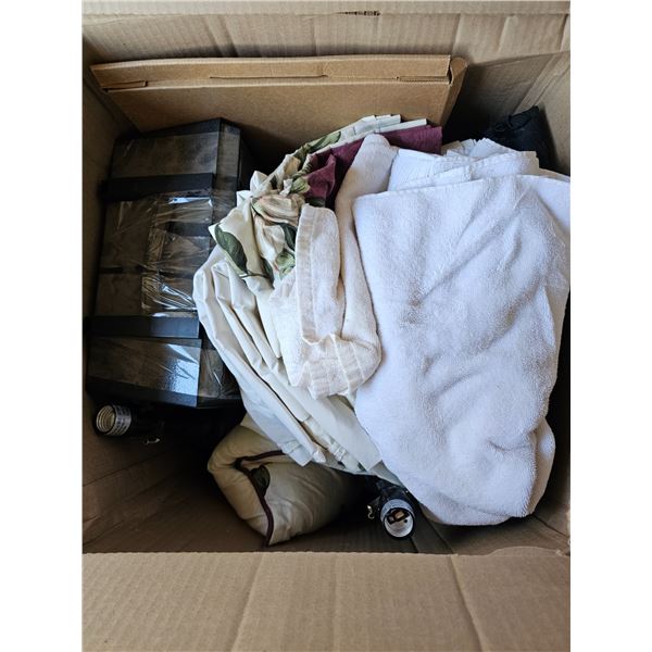 Box of  Lamps-Untested/Sewing Kit/Linen