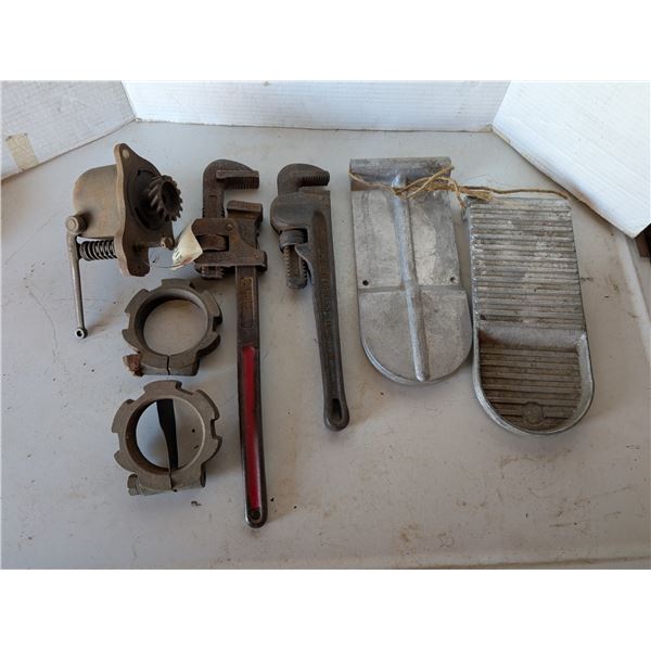 Lot of Vintage Tools (Pipe wrenches, Hercules Engine AP21087, and etc.)
