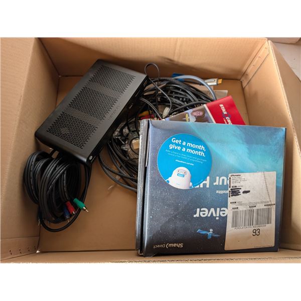 Box w/ Cable Boxes, remotes, HDMI Cords, and etc.