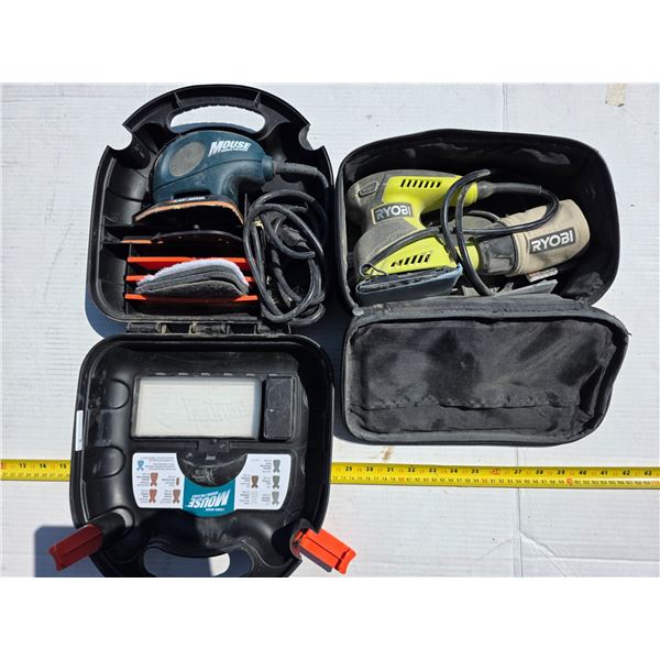 2 electric sanders, black and decker and ryobi