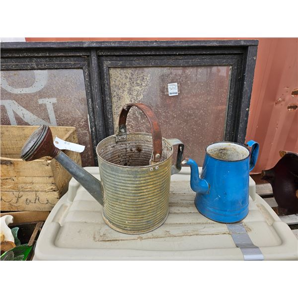Vintage Watering Can/Enamel Tea Pot