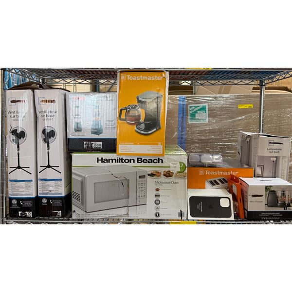 Shelf - Assorted Items - Includes Fans, iPhone 12 Max Cases,  Microwave, Toaster, Food Processor, Et