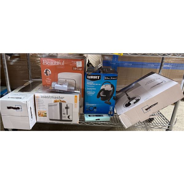 Shelf - Assorted Items - Includes Shop Vac, Coffee Maker, Toaster, Fans, Universal Remote, Etc.
