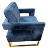 Image 2 : Pair of Modern Navy Velvet Lounge Armchairs with Gold-Tone Metal Base