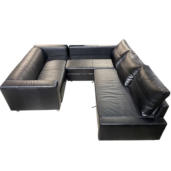 Modular Black Faux-Leather Sofa – 2-Seat Couch (H25.5" x W69" x D32") + L-Shape (H25" x W88