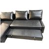 Image 7 : Modular Black Faux-Leather Sofa – 2-Seat Couch (H25.5" x W69" x D32") + L-Shape (H25" x W88