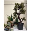 Image 4 : Assorted Asian-Inspired Décor Lot – Faux Pine & Bonsai Plants, Glass-Flower Tree, Lucky Cat