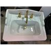 Image 2 : Celite White Porcelain Pedestal Bathroom Sink with Polished Gold-Tone Two-Handle Faucet