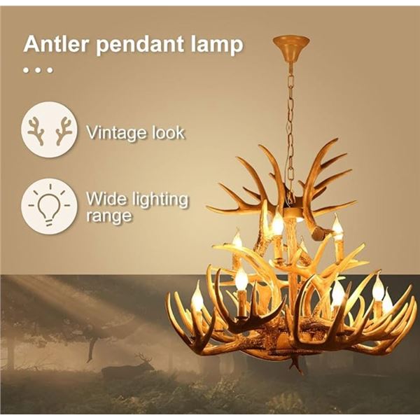 OPEN BOX - Antlers Chandelier 6 Lights, Retail Value $189.99 (As Is)