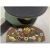 Image 2 : Group of 3 Vintage URSS Soviet Military Pilotka w/ Pins Collection, w/ Naval Officer Cap & CCCP Leat