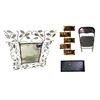 Image 1 : Group of 4 – Leafy Metal Mirror, Swirl Wall Art, Folding Chair & Shoe Tray