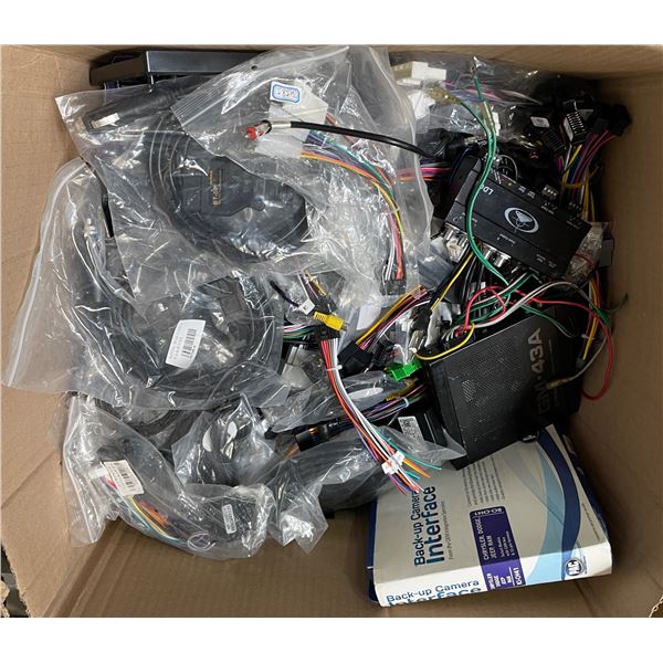Box of Mixed Car Audio Wiring Harnesses, Interface Modules & Cables