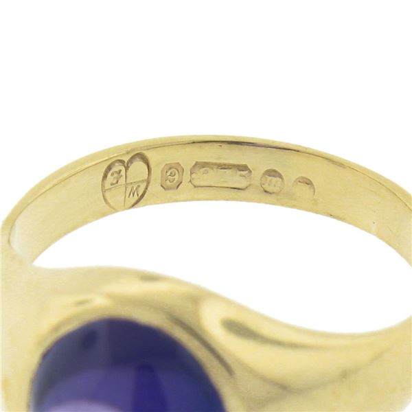 Vintage British 9K Gold Oval Cabochon Amethyst Solitaire Polished Pinky Ring