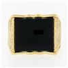 Image 4 : Men's Vintage 14K Yellow Gold Rectangular Black Onyx w/ Textured Sides Wide Ring