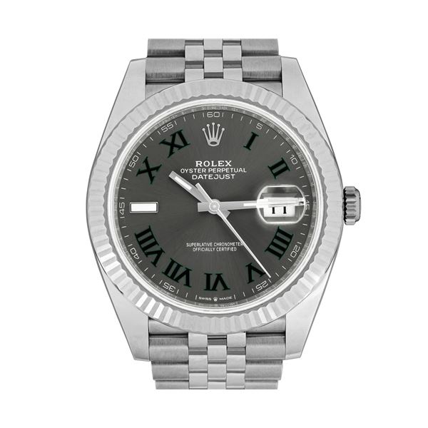 Rolex Mens Stainless Steel 41MM Wimbledon Dial Datejust With Box And Card