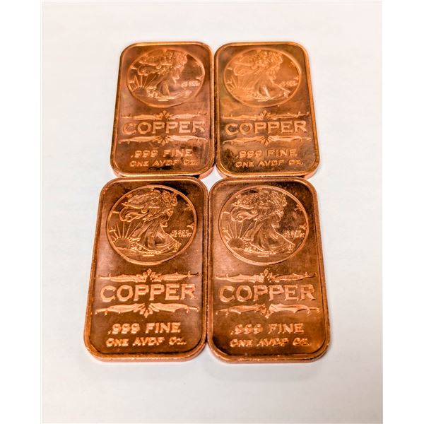 4 SOLID COPPER BULLION 1OZ BARS