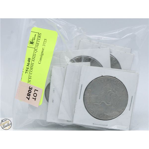 LOT OF US $1 COINS AND QUARTERS