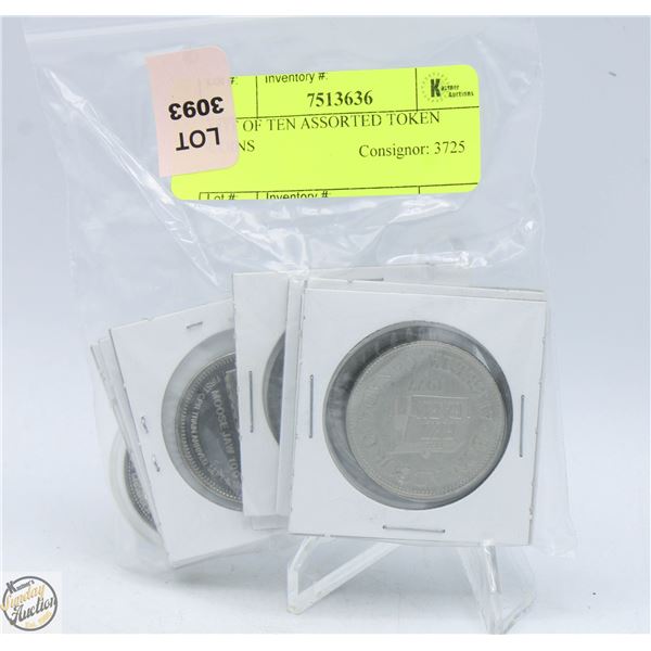 LOT OF TEN ASSORTED TOKEN COINS