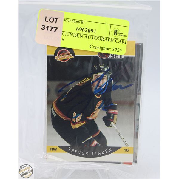 TREVOR LINDEN AUTOGRAPH CARD LOT OF 6