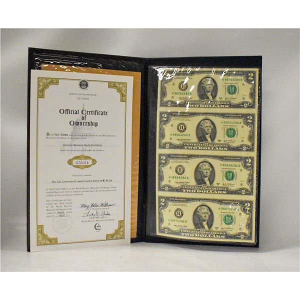 BOOK OF UNCUT US $2 BILLS W COA