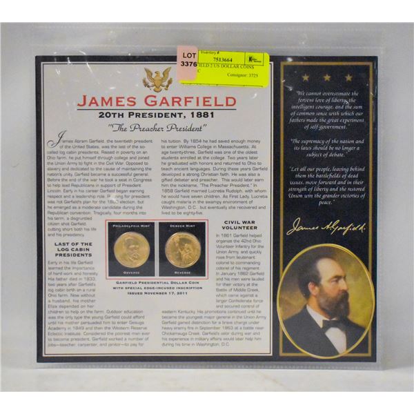 J GARFIELD 2 US DOLLAR COINS UNCIRC