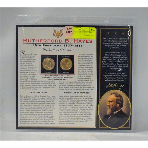 RB HAYES 2 US DOLLAR COINS UNCIRC
