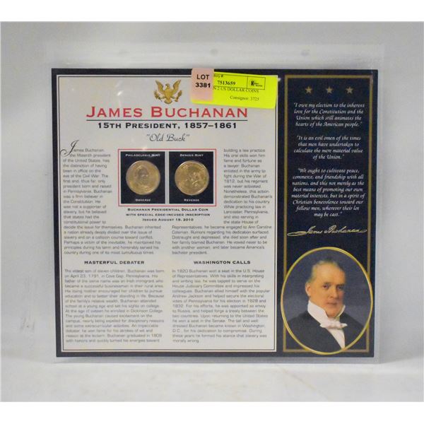 J BUCHANAN 2 US DOLLAR COINS UNCIRC