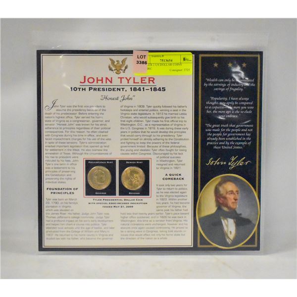 J TYLER 2 US DOLLAR COINS UNCIRC