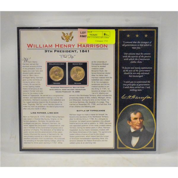 WH HARRISON 2 US DOLLAR COINS UNCIRC