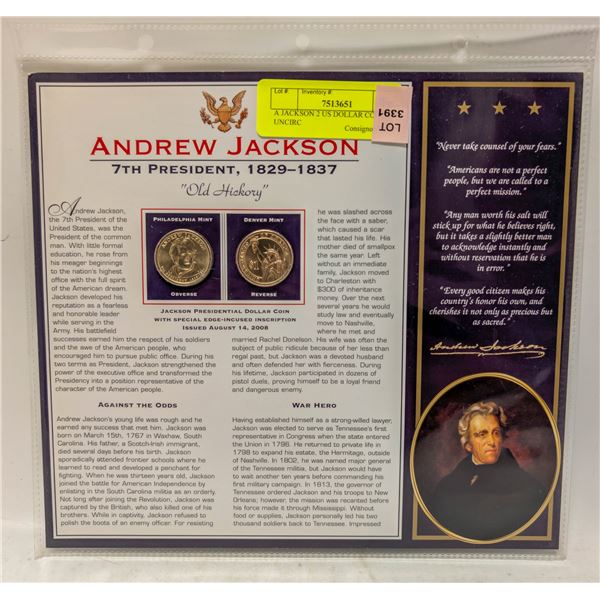 A JACKSON 2 US DOLLAR COINS UNCIRC