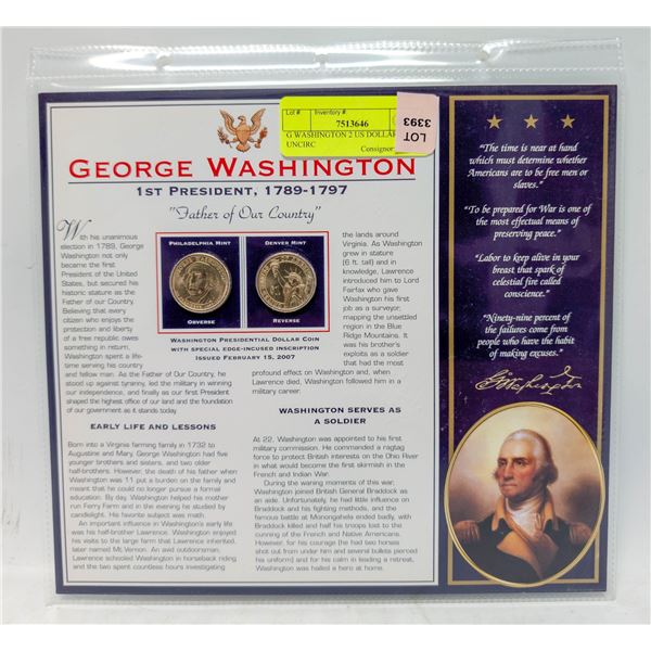 G WASHINGTON 2 US DOLLAR COINS UNCIRC
