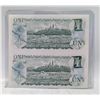 Image 2 : PAIR UNCUT UNCIRC CANADA $1 BILLS