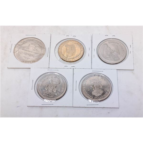 5 ASSORTED TOKEN COINS